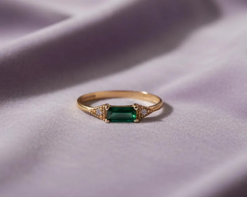Emerald Ring, Brass Gold Alloy ,Red Gemstone Ring ,Women Gift for her