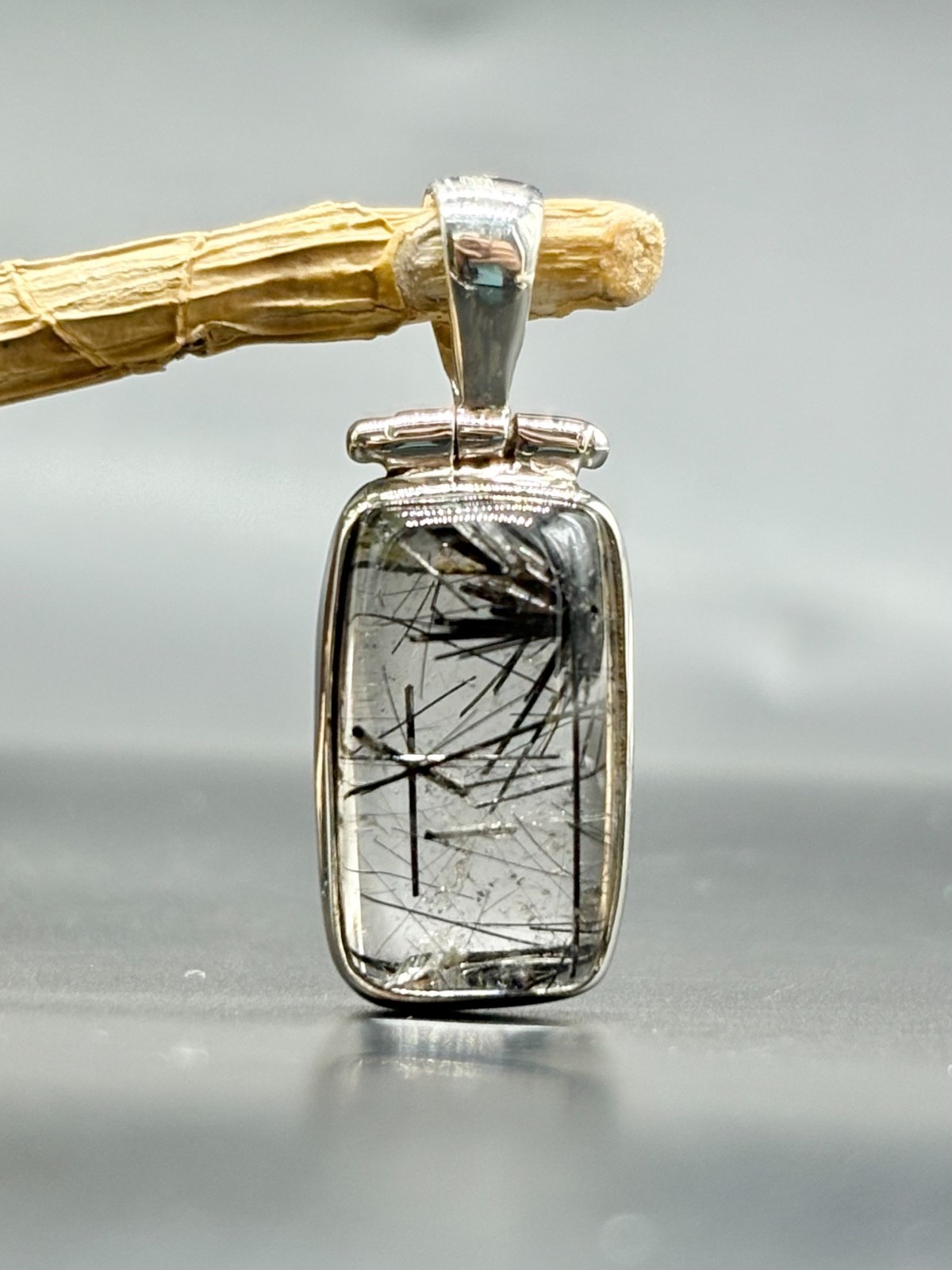 Natural Tourmalinated Quartz Pendant in Sterling Silver | 13.30 CTS