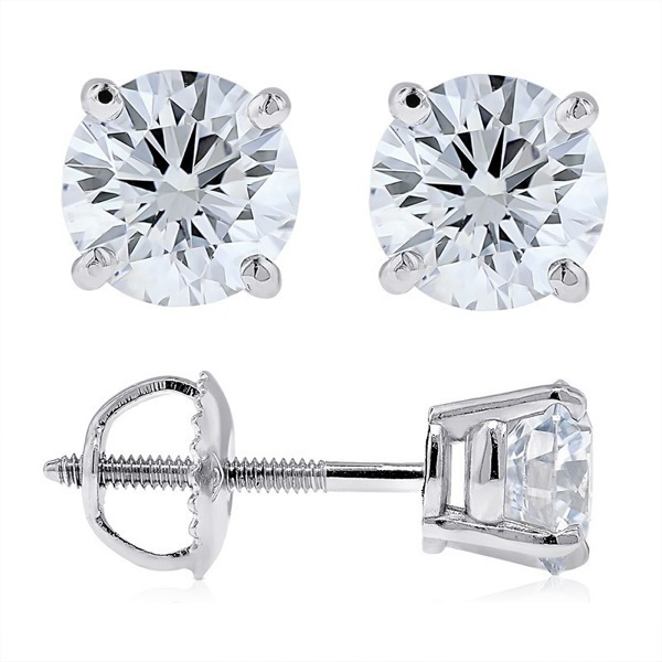 2 CT Stud Diamond Earrings Round Brilliant Solid 14k,18k Solid Gold Man Made