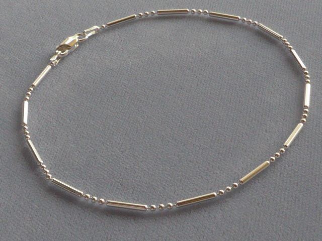 11″ ANKLE BRACELET ITALIAN STERLING SILVER BAR + 3 BEAD STYLE ITALY 925