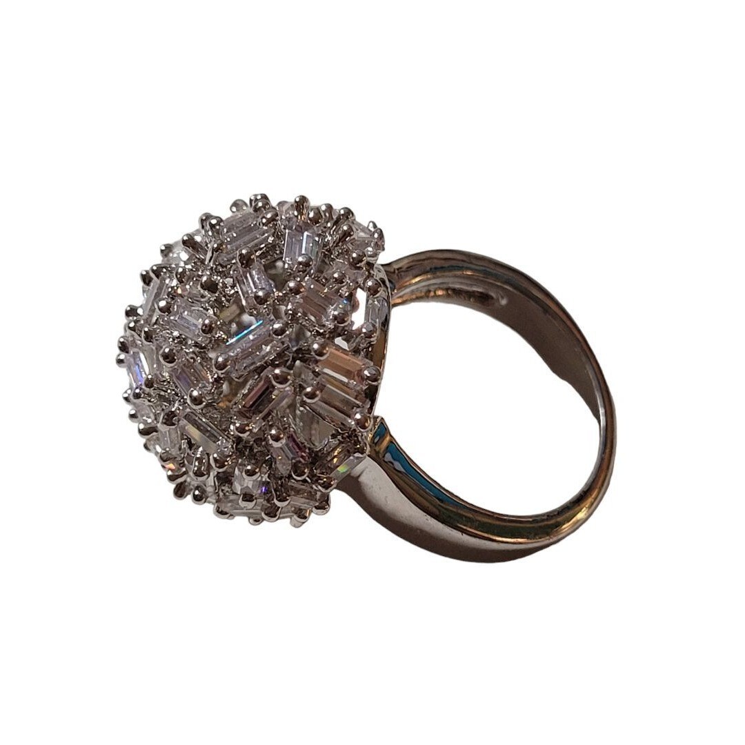 Silver Tone Cubic Zerconia Dome Bling Cocktail Ring Size 8