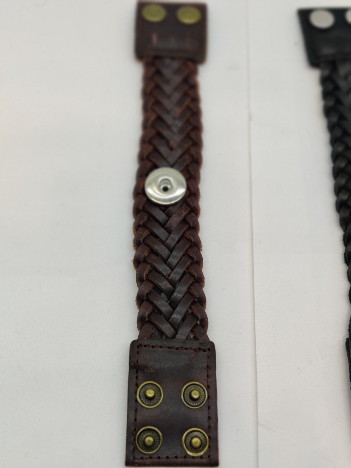 Interchangeable Snap Jewelry Bracelet 9″ Long Black or Brown Leather Braided