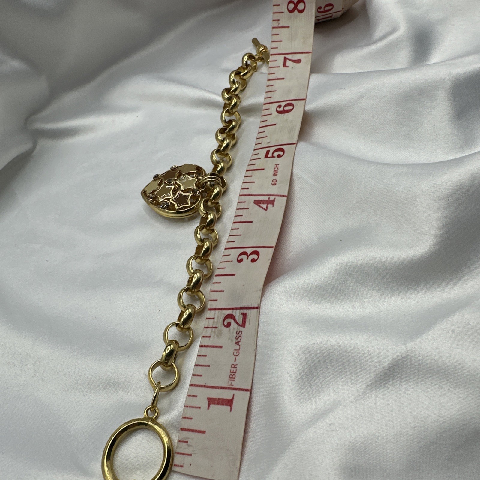 Heart Enamel Rhinestone Sole Charm Round Gold Toned Bracelet. See pics.