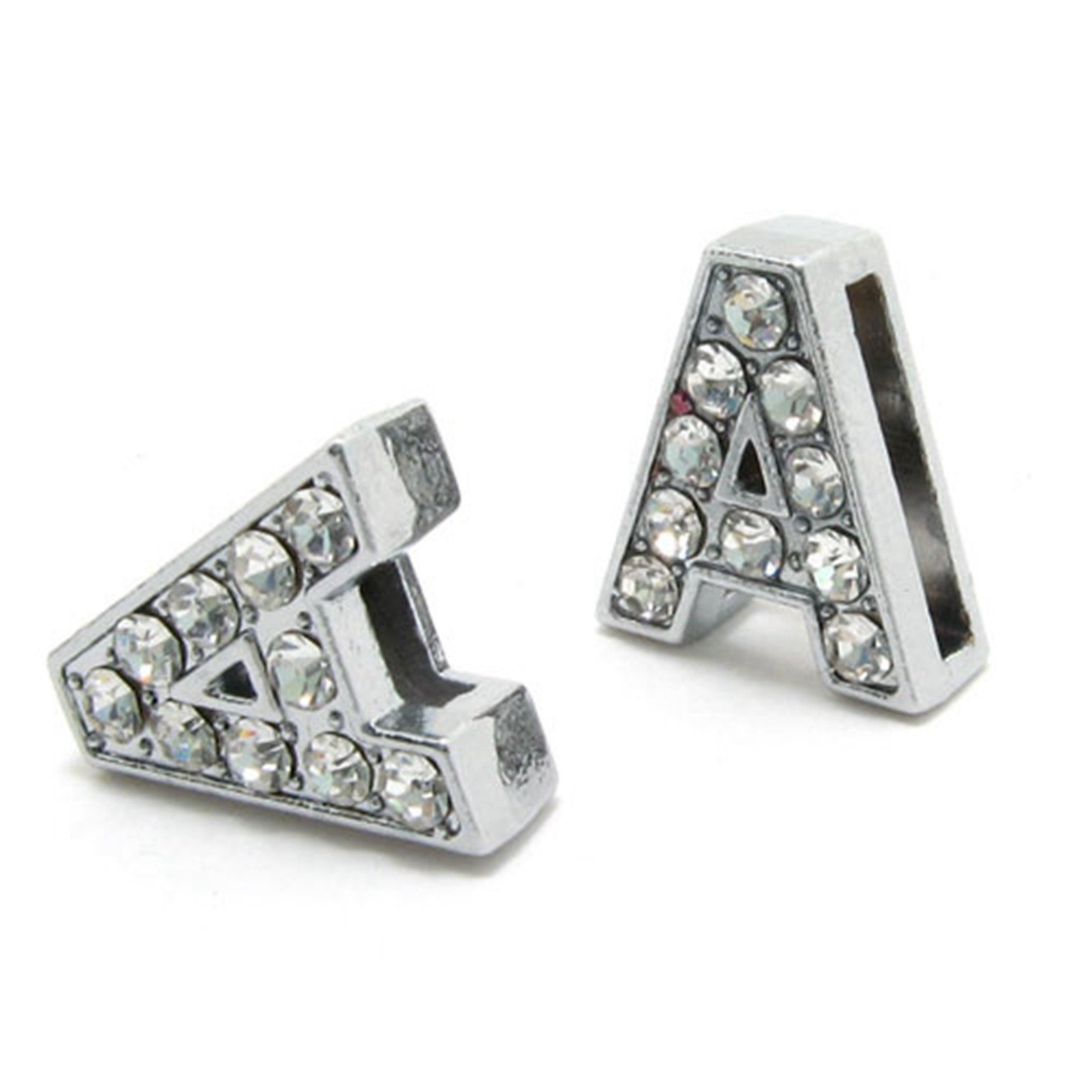 20 Rhinestone Alphabet Letters Slide Beads Charm Fit 10mm Wristbands DIY Name