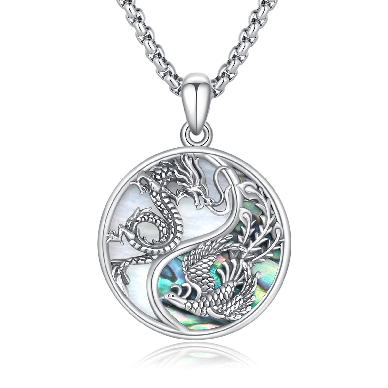 Dragon and Phoenix Necklace – S925 Sterling Silver Yin Yang Dragon Pendant An…