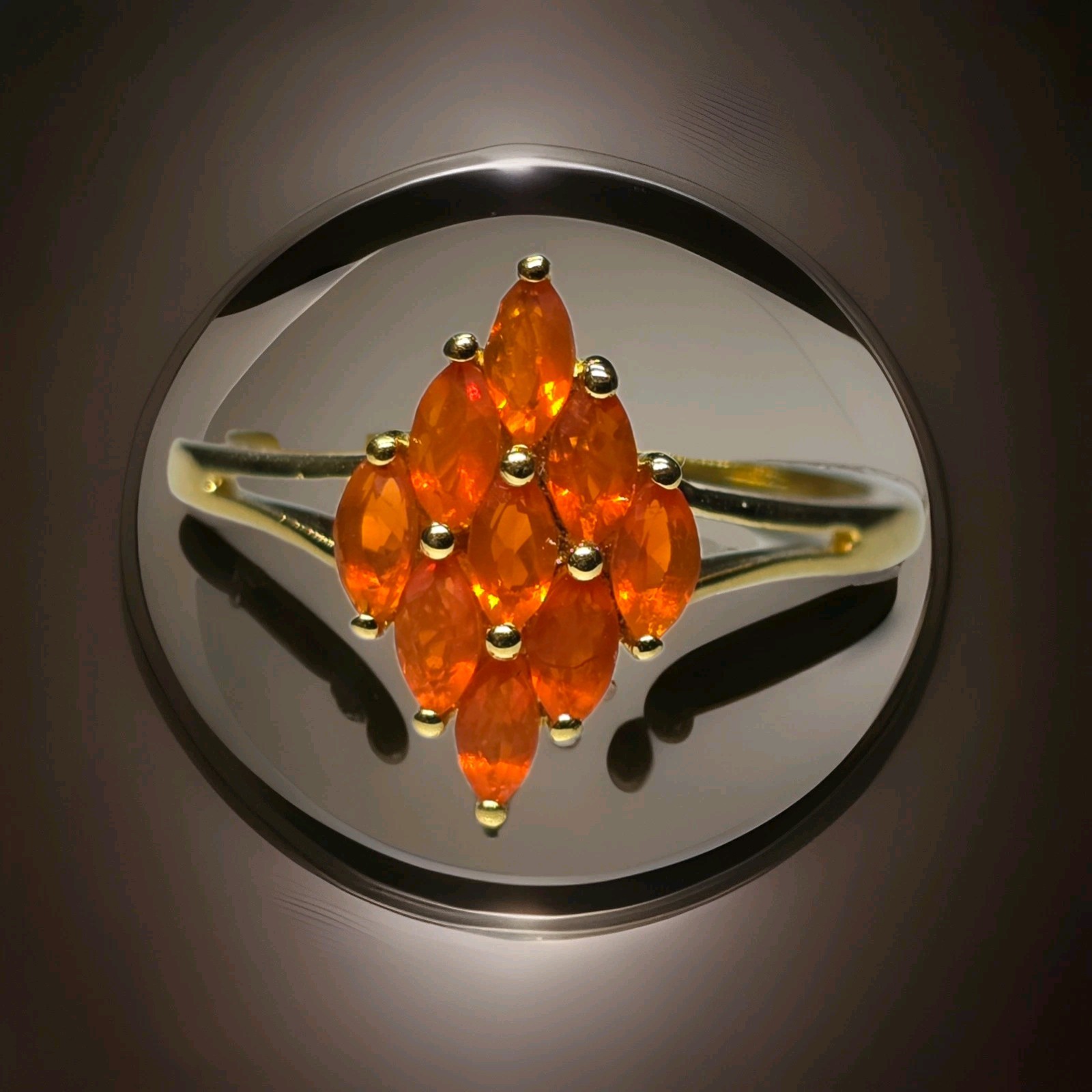 NWT/Marquise Fire Opal AAA/18k Vermeil Over Sterling Silver/Ring/ .50cttw/Size 7
