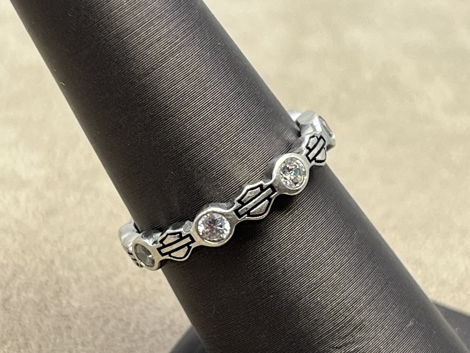 Vintage Harley Davidson Motorcycles HD MOD CZ Diamond Size 7 Ring, 2.55 Grams