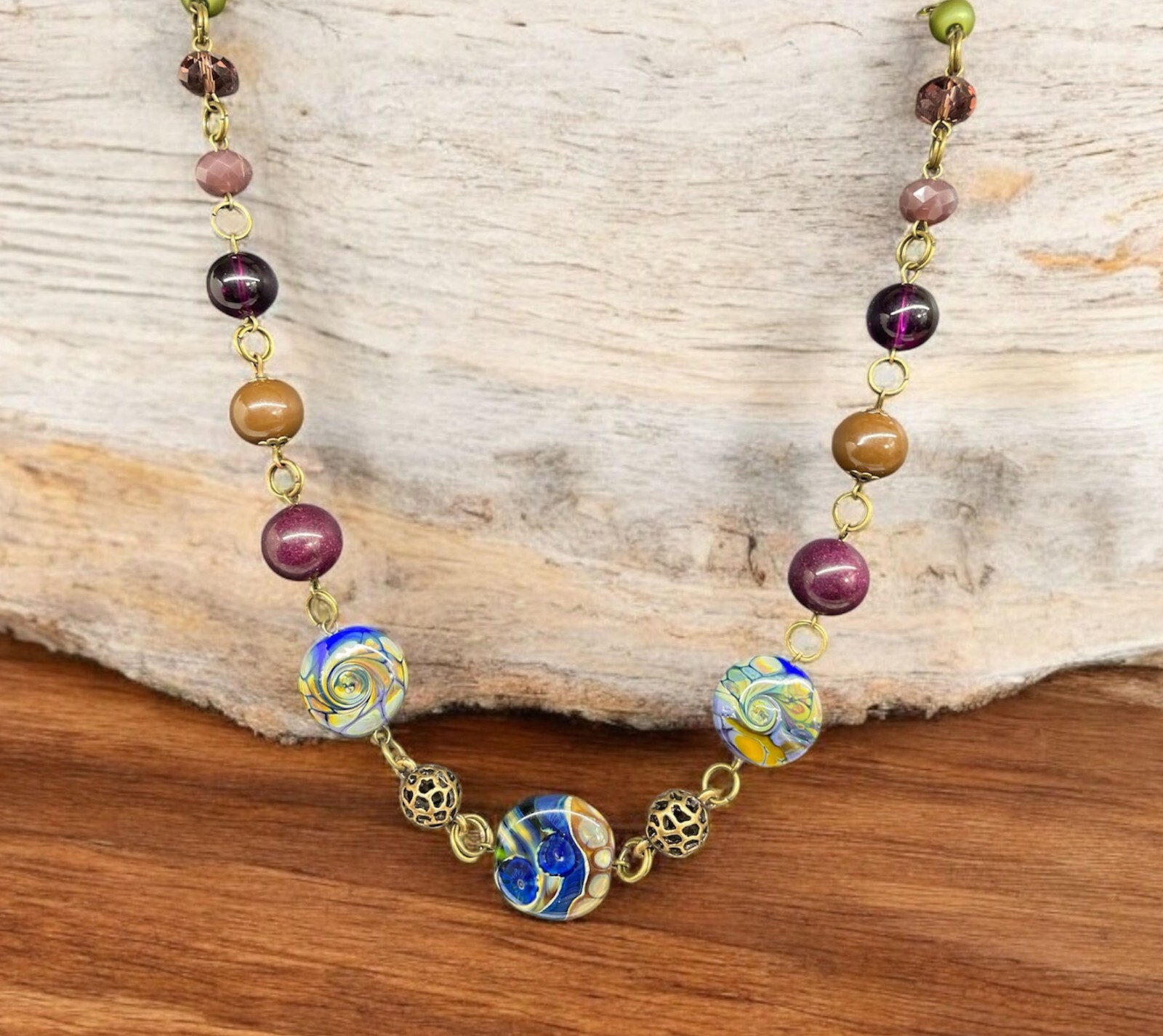 Handmade Elegant Romantic Necklace with Lampwork beads Tamara Yarilo Brand 26 in