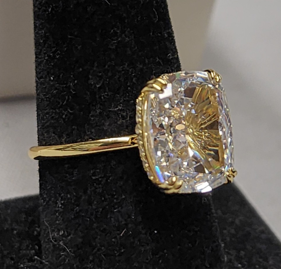 Maxine 18K Gold Plated Elongated Cushion Cut Ring sz 8