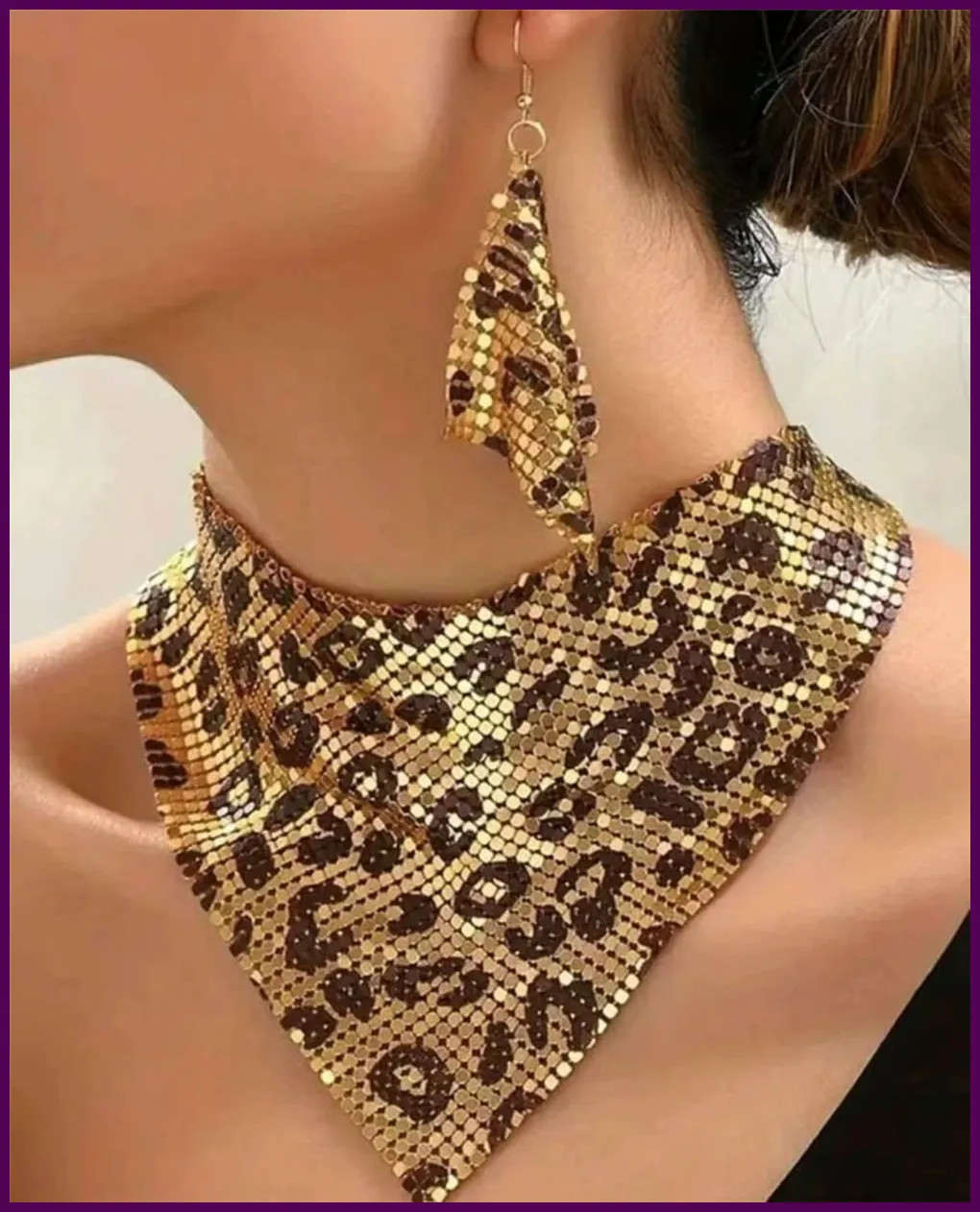 Fashion Leopard Print Jewelry Set, Sexy Bib Necklace & Dangle Earrings, Vintage