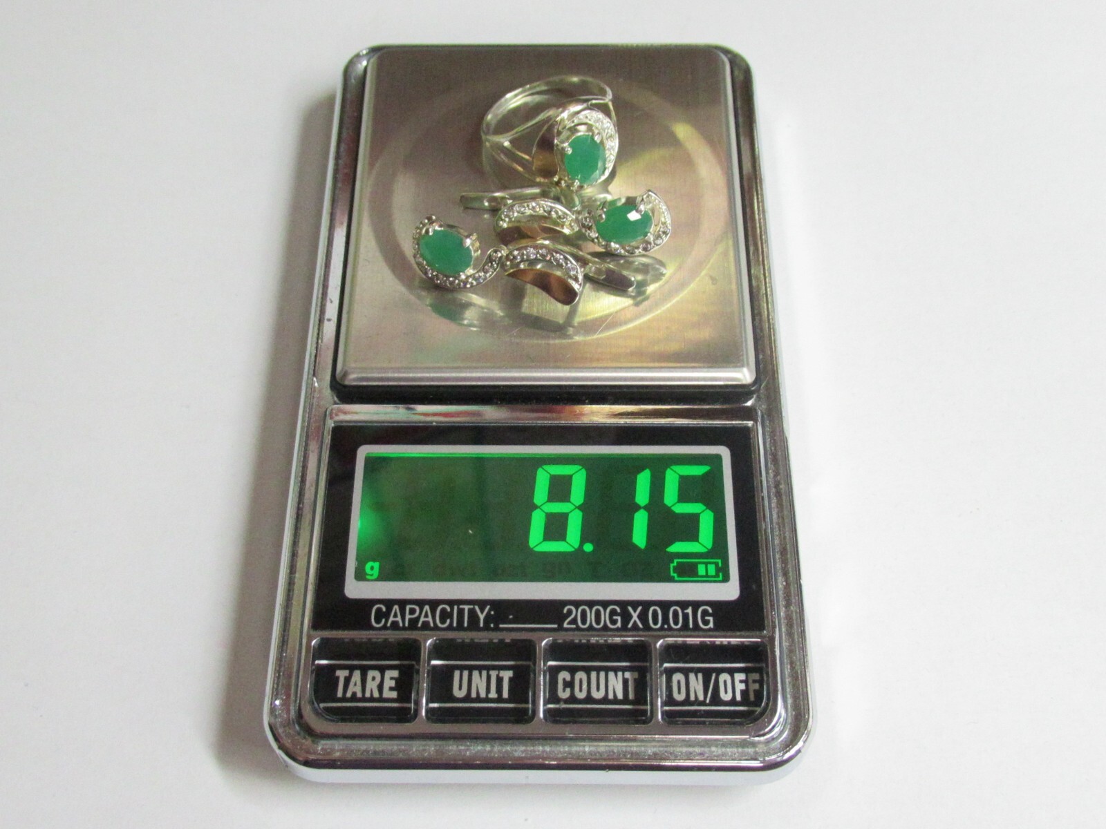 Silver set 925, 375 gold, cubic zirconia, agate, 8.15 g., ring size 8,5.