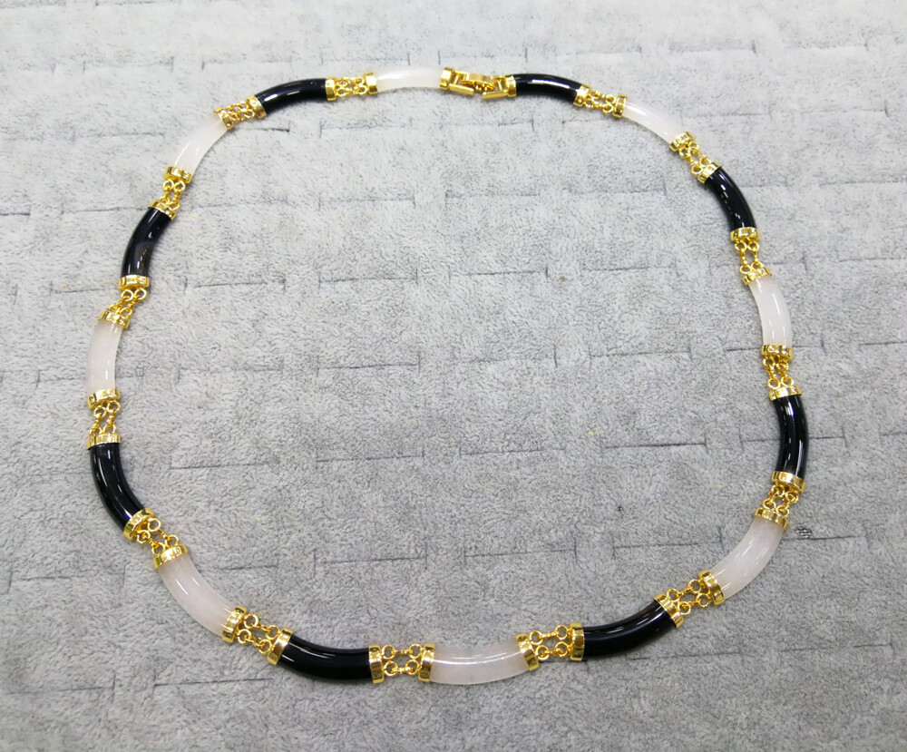 Green Red Purple White Yellow Jade Black Agate Gold Plated Link Necklace Women