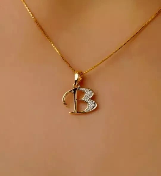 Round Cut Simulated Diamond Unisex Letter ”B” Pendant 14K Yellow Gold Plated