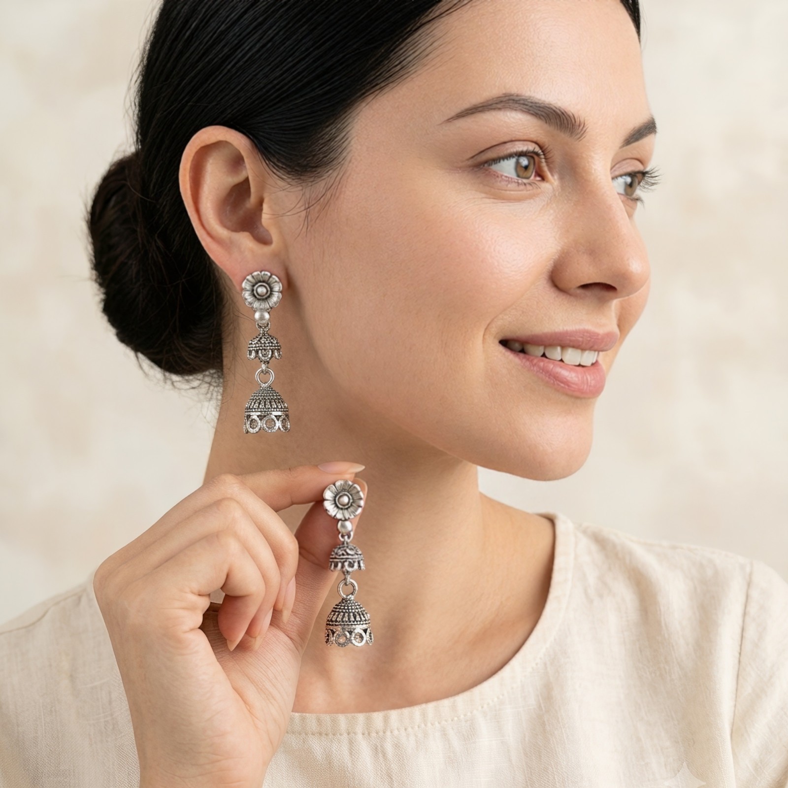 Handmade Oxidized Jhumka Drop Dangle Earrings Boho Ethnic Pearl Women’s Gift