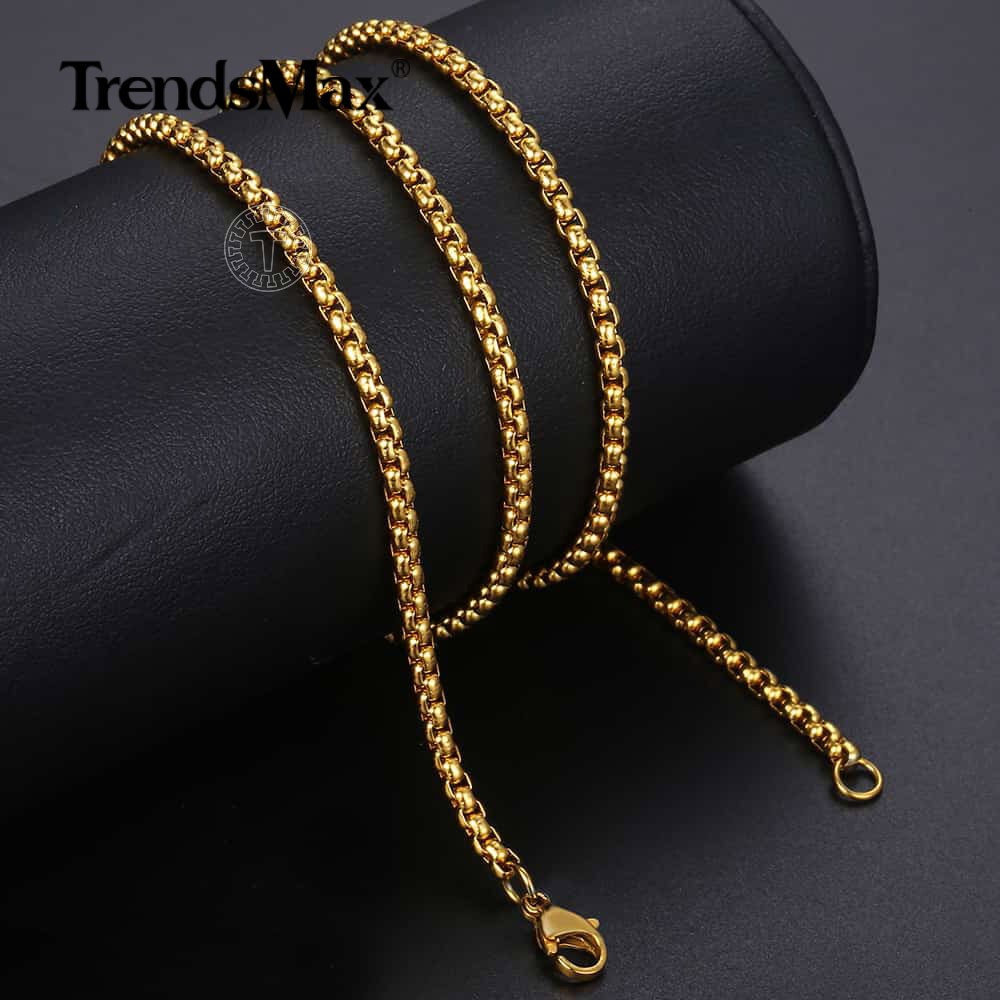 2/3/4/5MM Gold Plated Round Box Chain Necklace Choker Link Men Women 18-30″