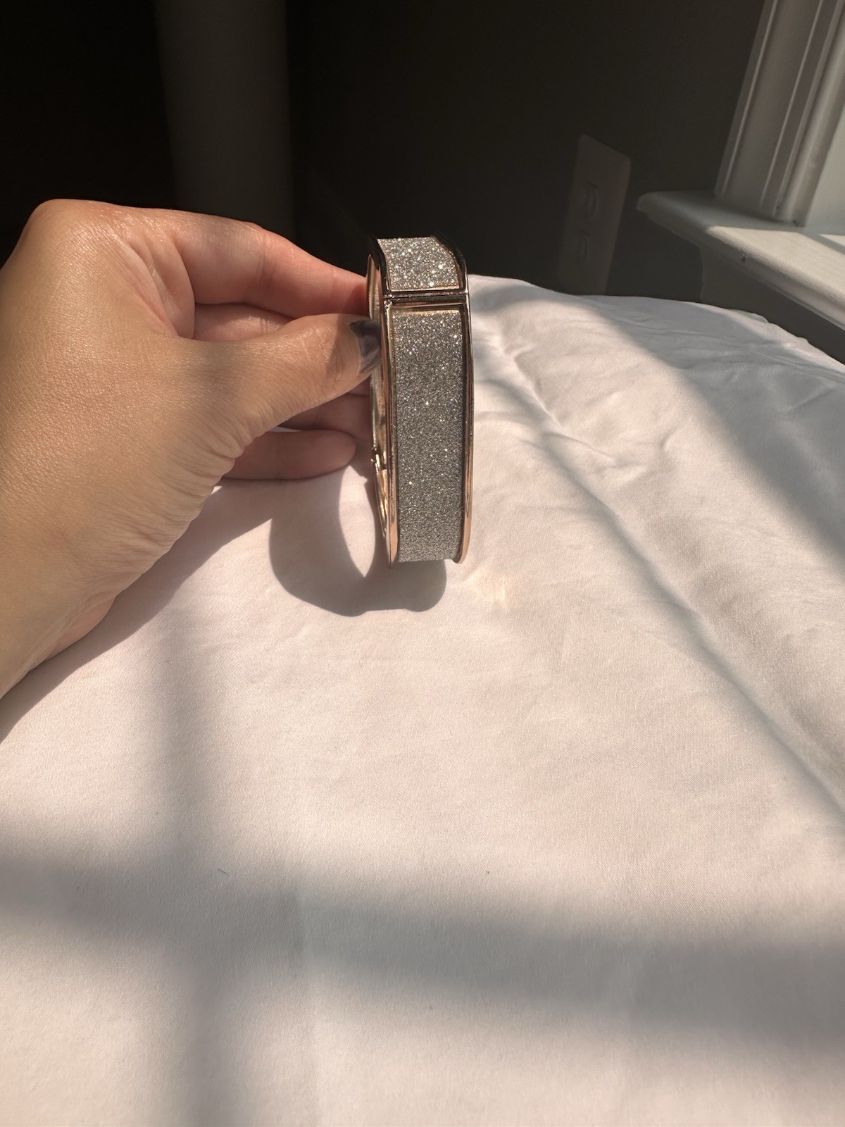 Rose Gold Tone Hinged Cuff Bangle Bracelet Pavé Clear Crystal Rectangle