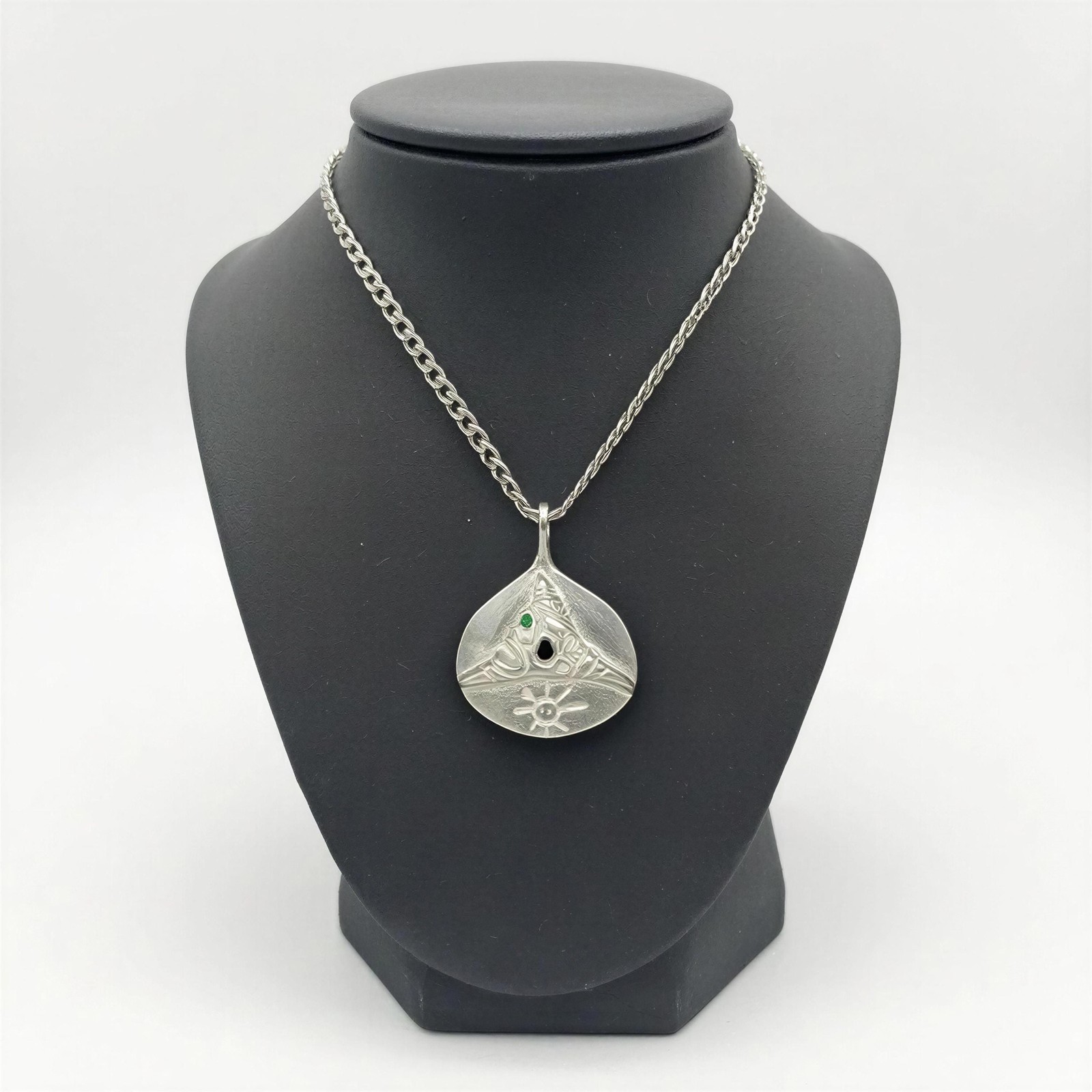 Handcrafted Lead-Free Pewter Taino Trigonolito Pendant on 3.5mm Cuban Links