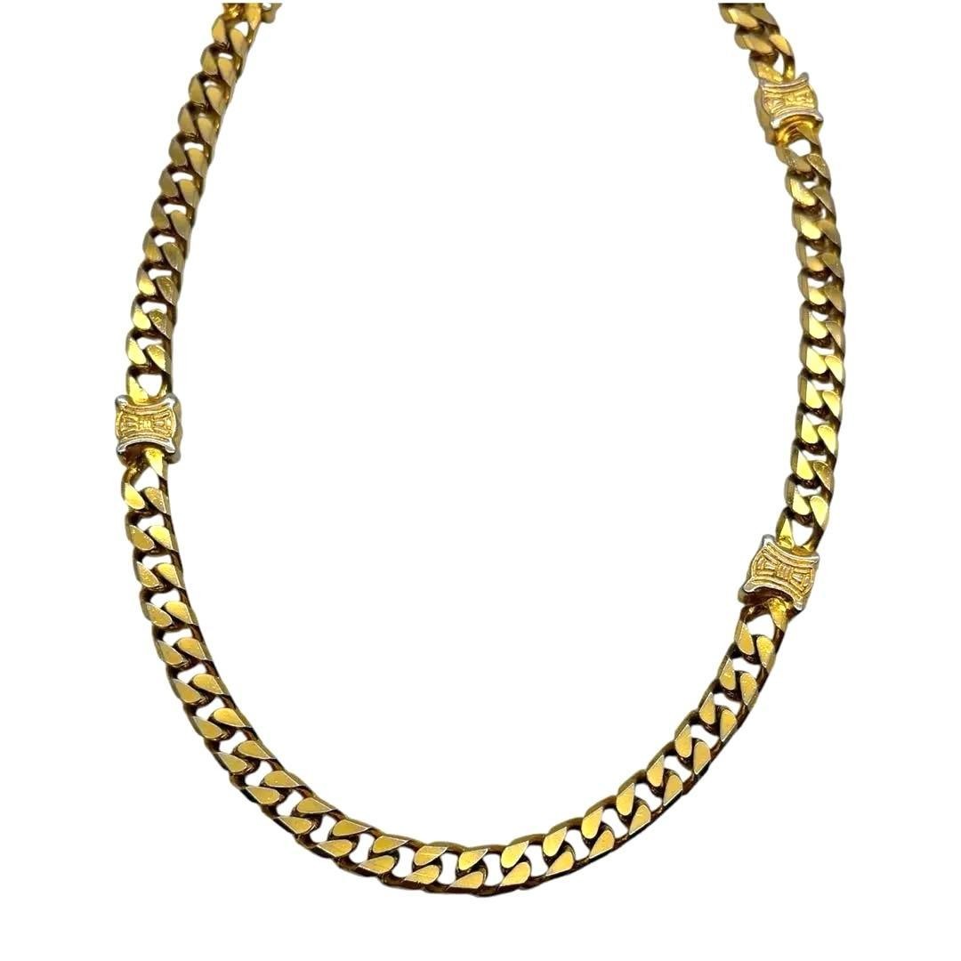 CELINE Triomphe Link Chain Necklace Gold-tone Length: 27.6 in. Vintage