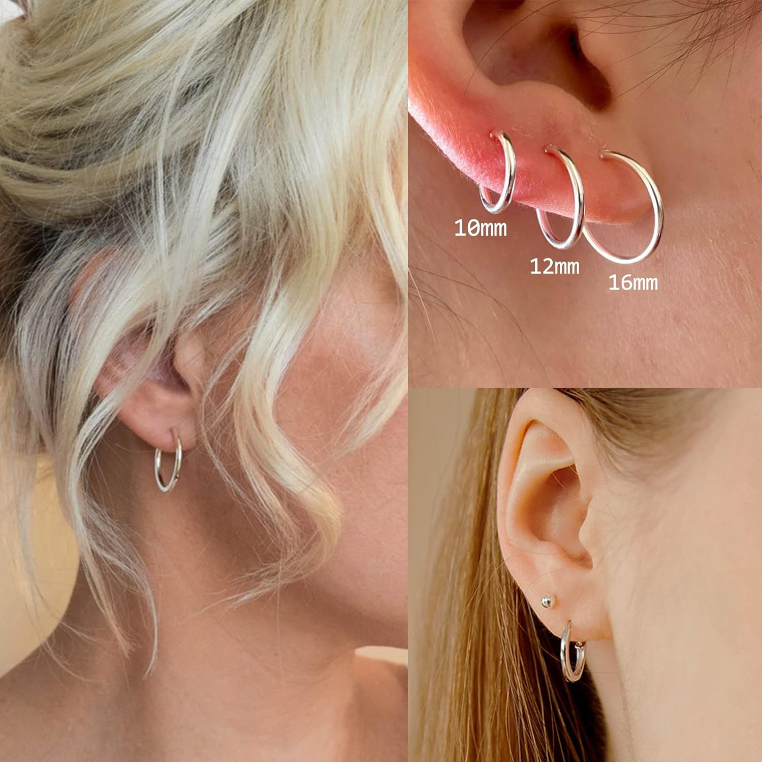 10 Pairs Silver Hoop Earrings Set for Women Surgical Steel Hoop Earrings Lightwe