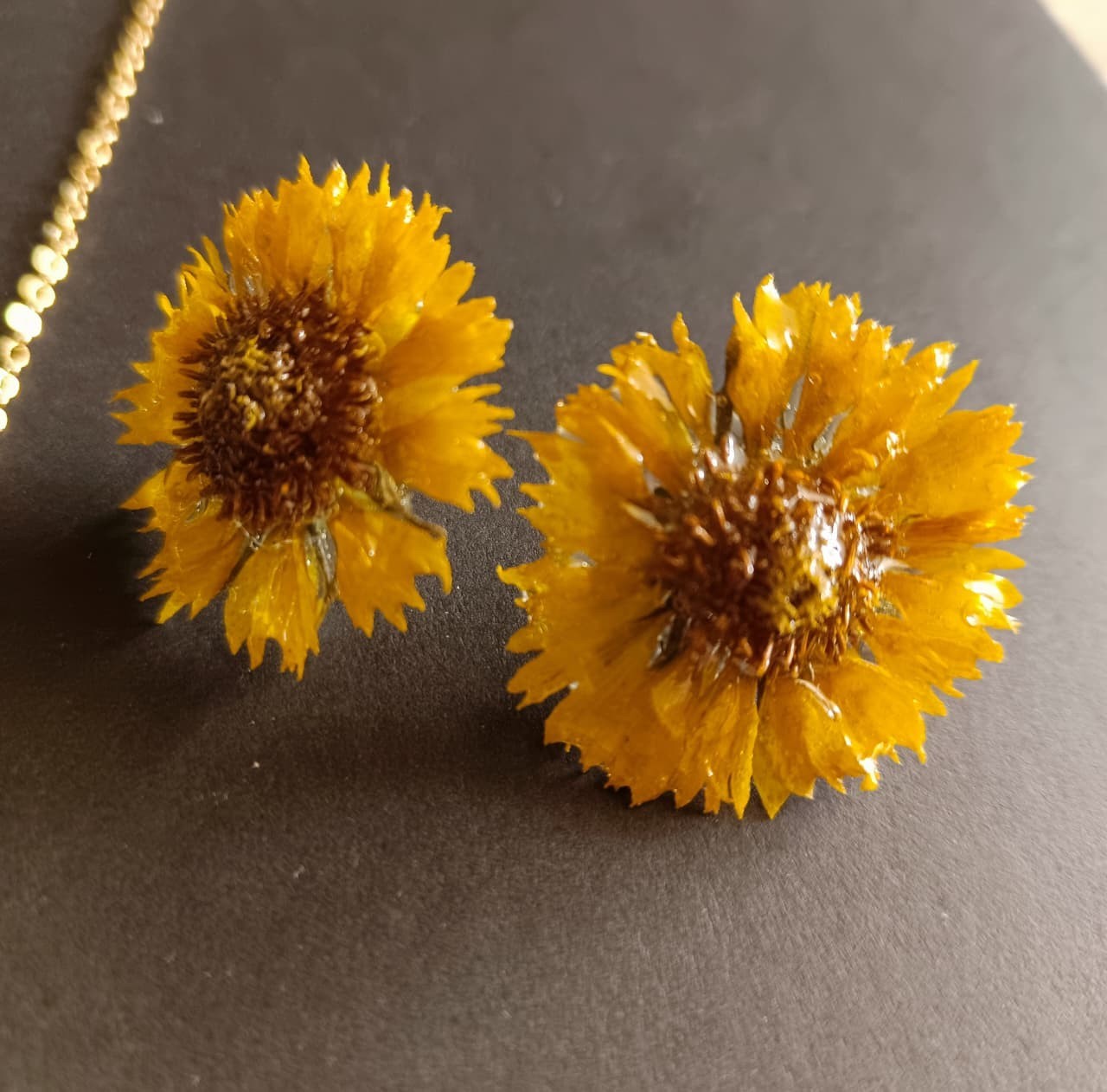 Real Pressed Sunflower Daisy Necklace Dangle Earrings Set Aesthetic Jewelry Gift
