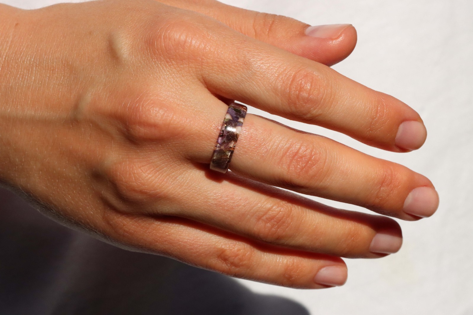 Purple Hydrangea Resin Ring, Pressed Flower Ring, Botanical Band Handmade