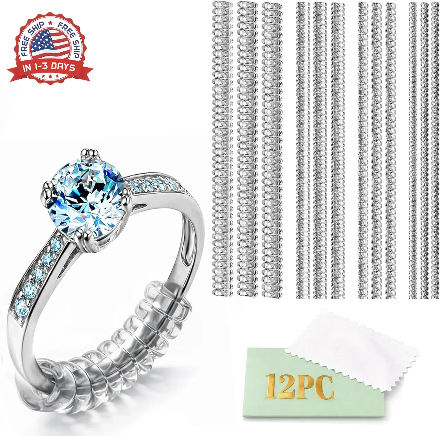 Ring Sizer Adjuster for Loose Rings – 12 Pack Invisible Ring Guards, Clear Ring