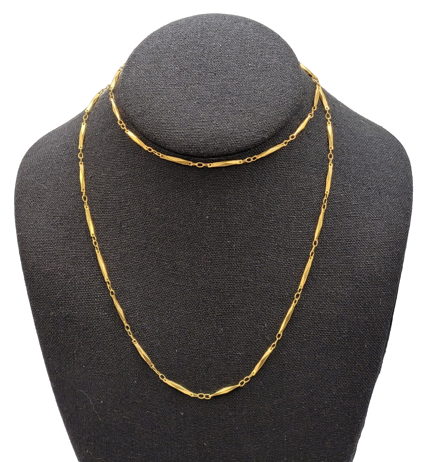 Elegant Elongated Marquise Shape Bar Link Gold Tone Chain Necklace 30.5 Inch