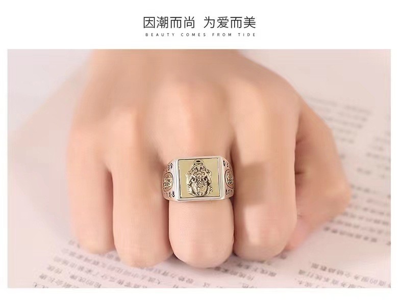 Mens Stainless Steel Open Ring with PIXIU Open Ring Jewelry Gift