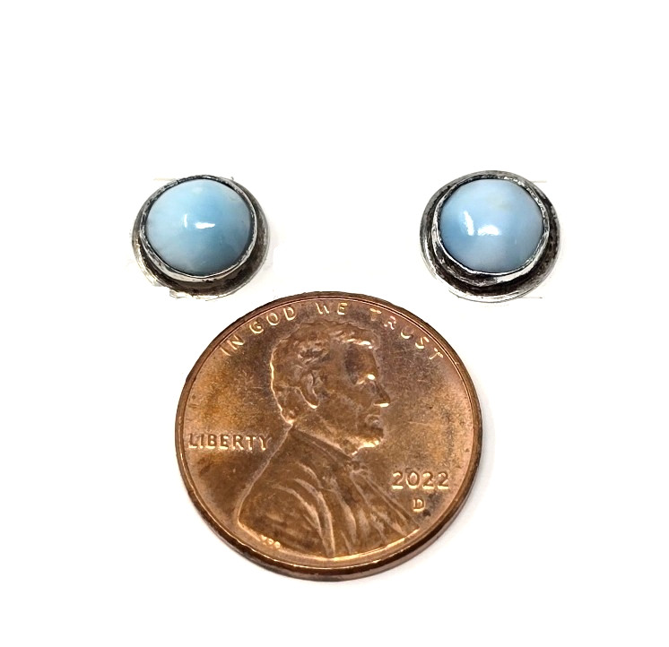 925 Sterling Silver Natural Larimar Post/Stud Earrings – 8mm