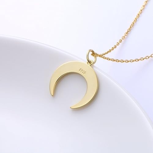 US Seller Solid Sterling Silver 925 Dainty Crescent Moon, 18K GP, 16+2″ Chain