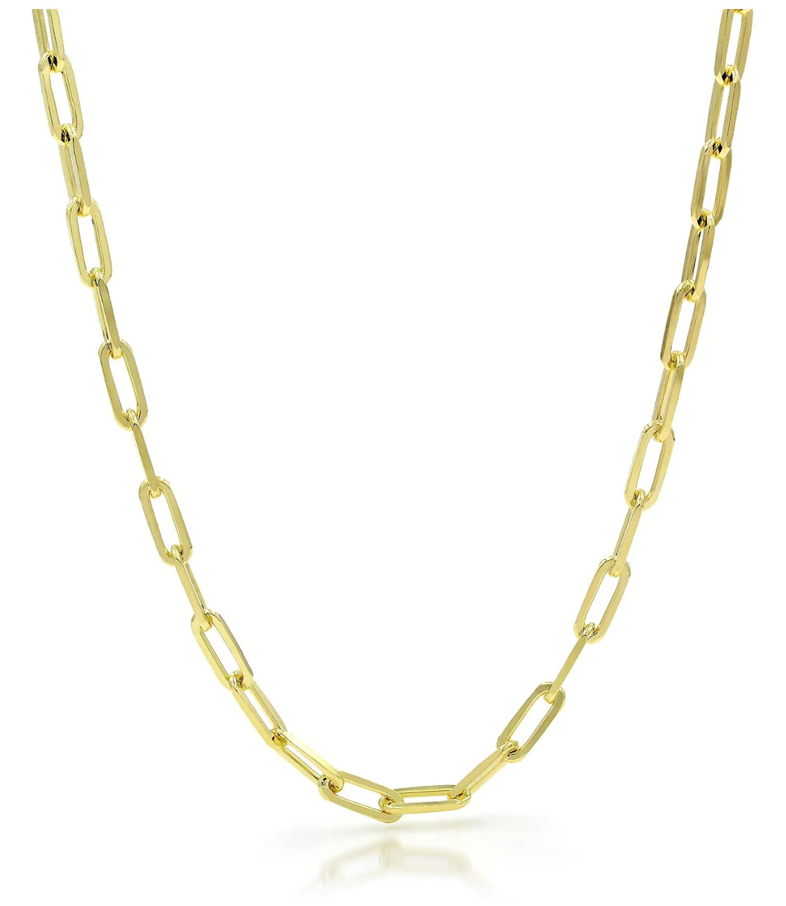 14k Gold Plated Solid 925 Sterling Silver 3mm Paperclip Rolo Chain Necklace