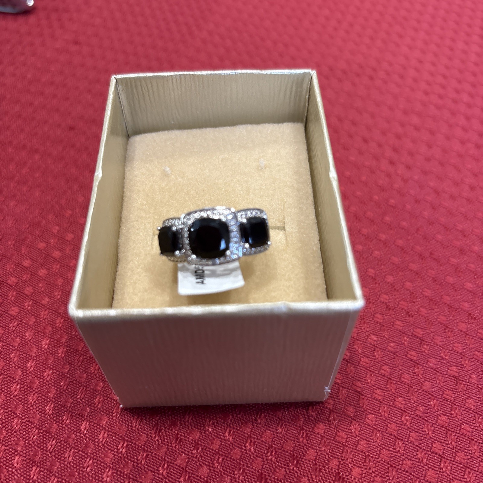 JTV Black Spinel And White Rhodium Ring Size 5.75-6