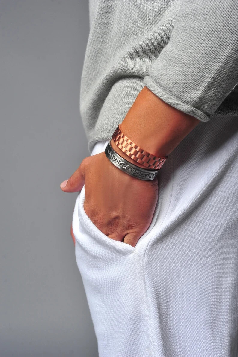 3 Pack Solid Copper Magnetic Bracelets Arthritis Pain Therapy Cuff Set
