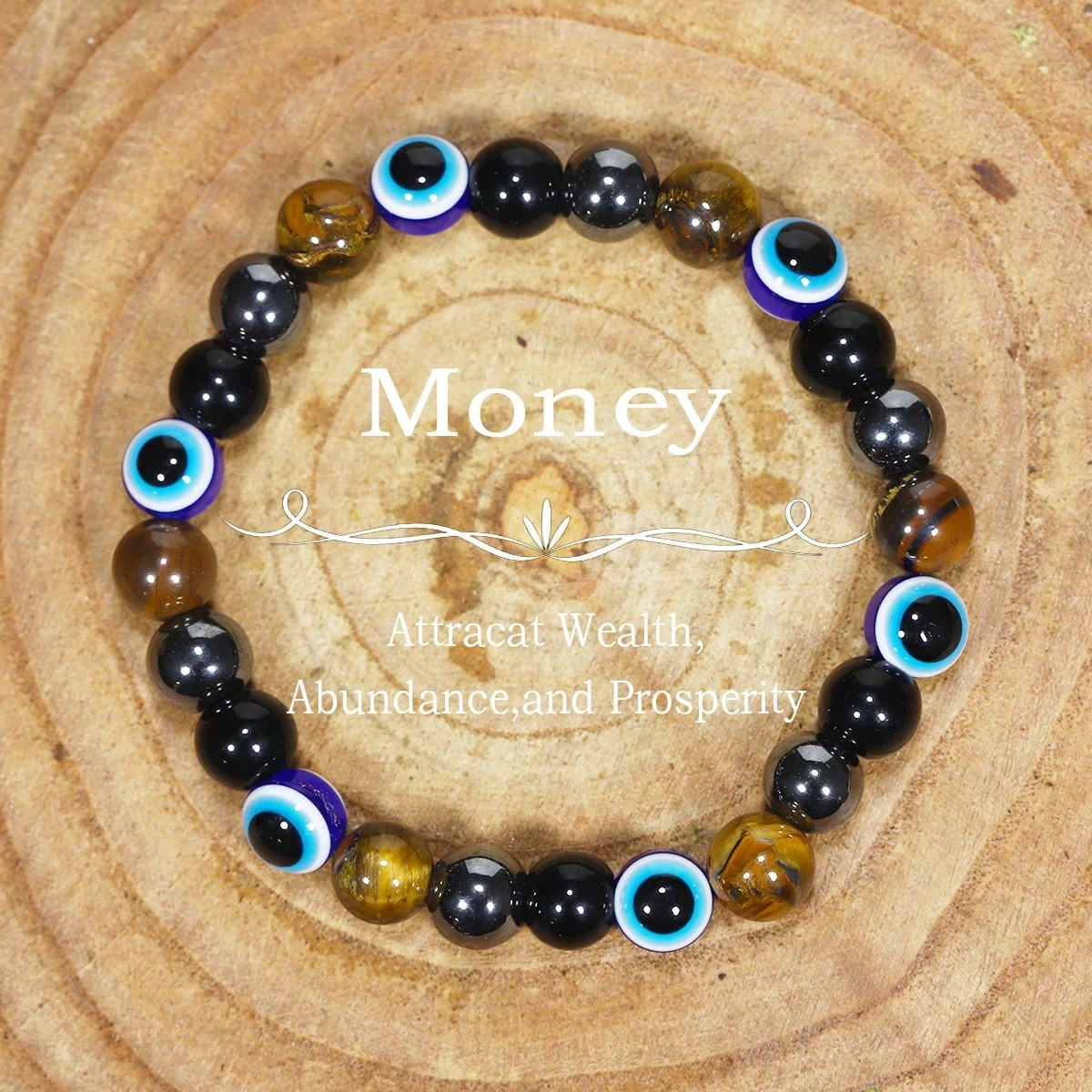 1pc Handmade Natural Stone Tiger’s Eye Devil’s Eye Beaded Bracelet, unisex