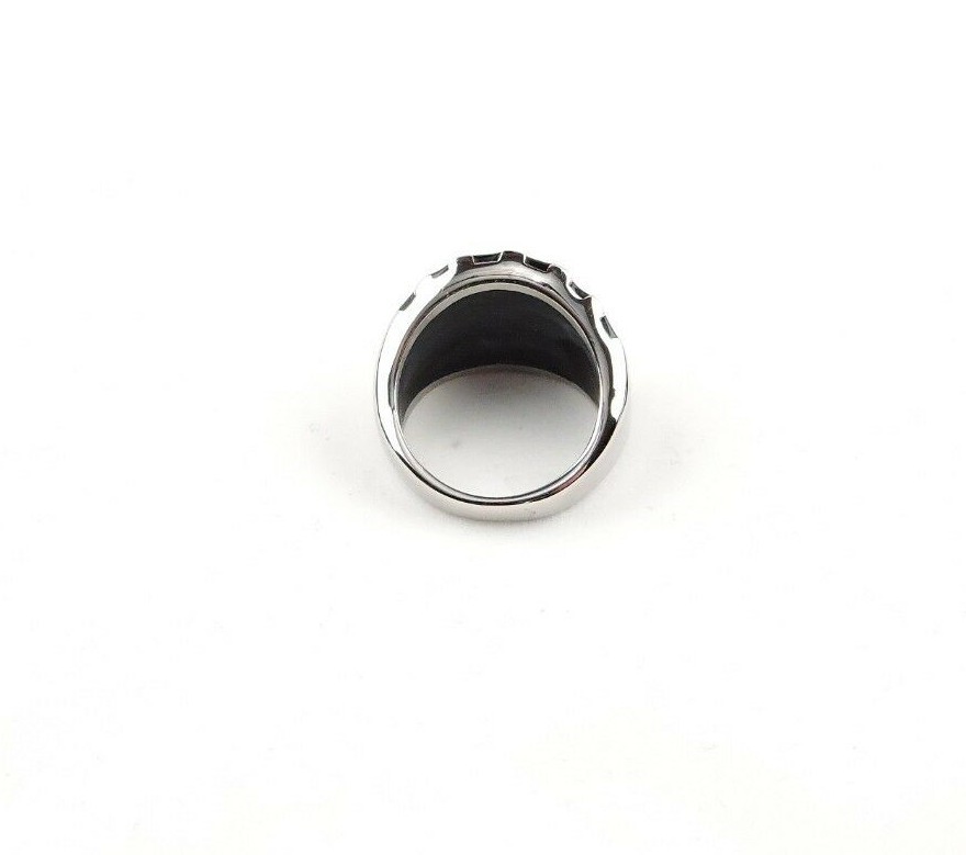 Stainless Steel Wide Band Ring With Black Accents – Free Gift Packaging