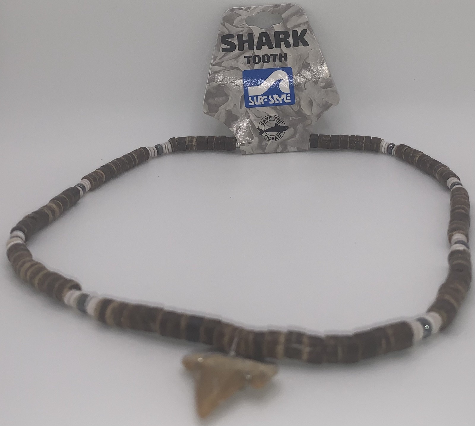 Surf Style Shark Tooth Necklace Brown Gray Black Tan Beads 18″ 716717 BOGO!