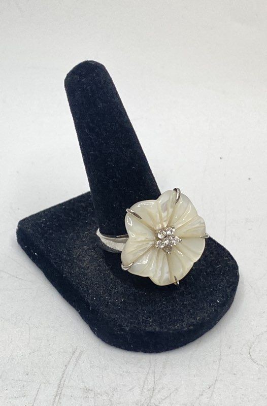 Sterling Silver 925 Jewelry Lot 3pc Mother of Pearl Flower Ring Bracelet 13.7g