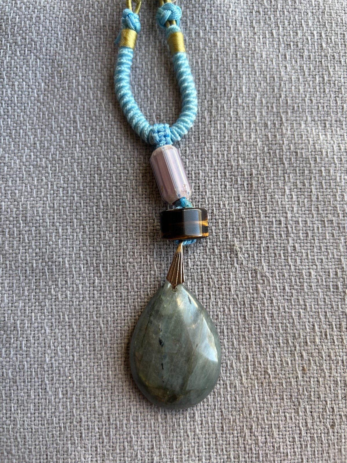 Handcrafted adjustable Labradorite/Tigers Eye silk cord necklace/Pendant