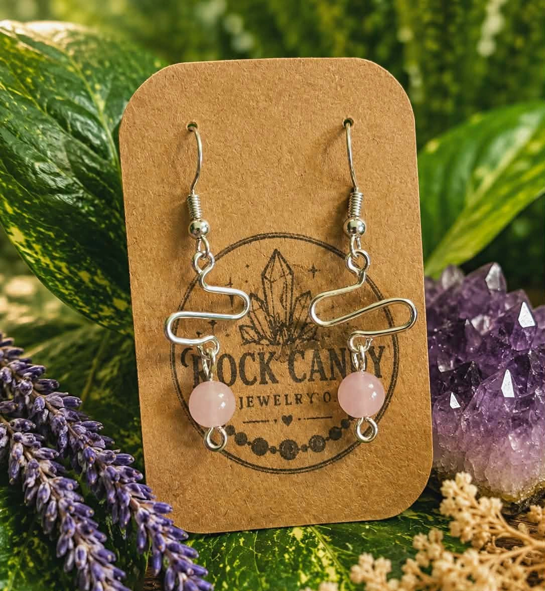 Handmade Rock Candy Jewelry Co Rose Quartz .925 Silver Earrings
