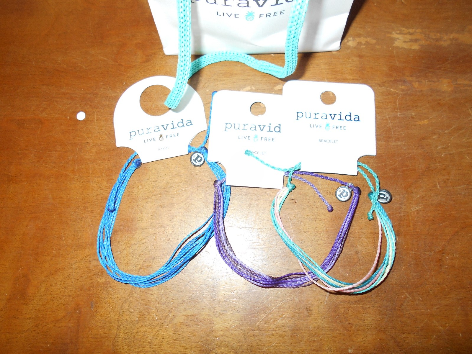 Pura Vida Live Free Original Multi-Strand Multicolor Anklets Bracelets Set of 3