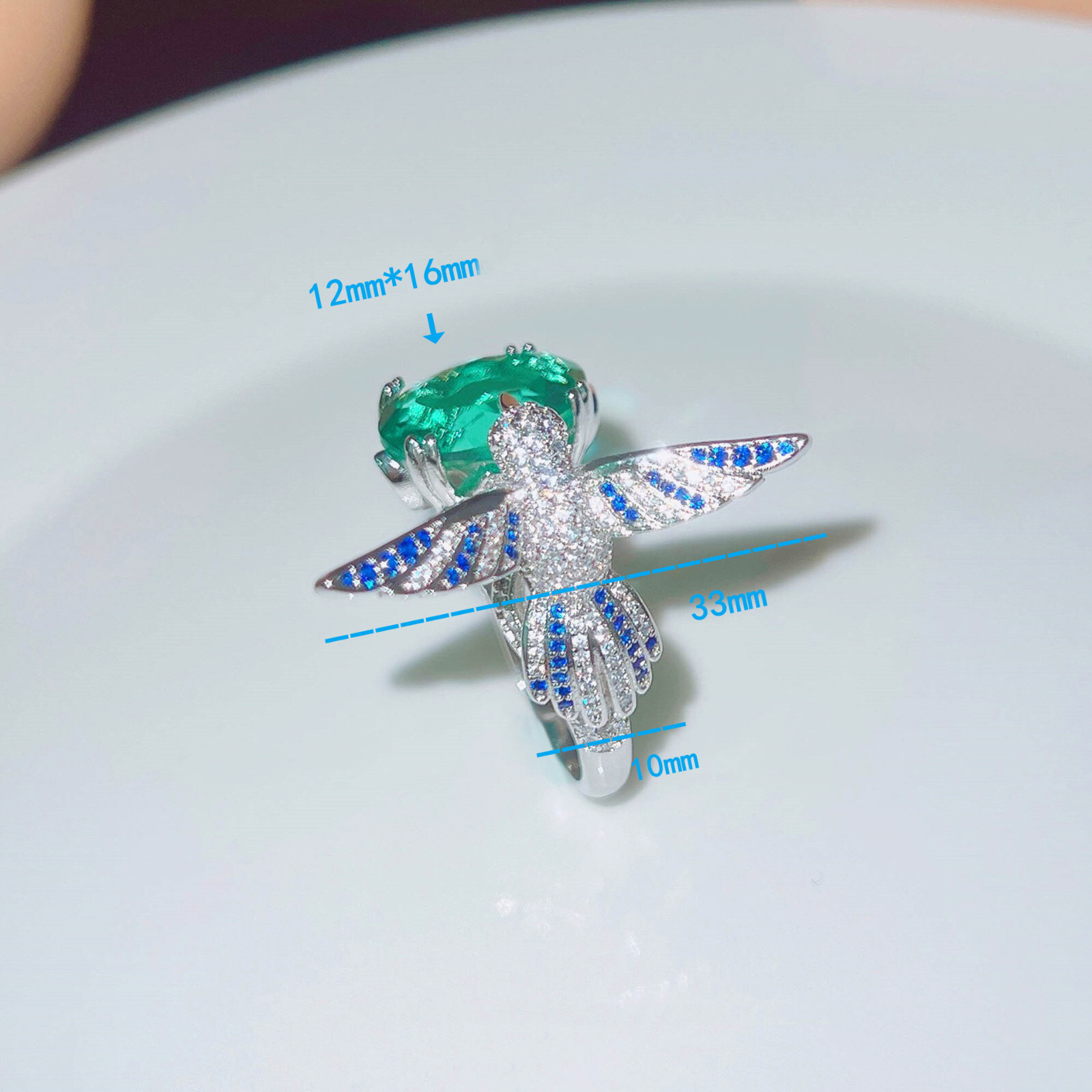 New Hummingbird Oval Paraiba Green Citrine Gemstone Women Girl Charm Silver Ring