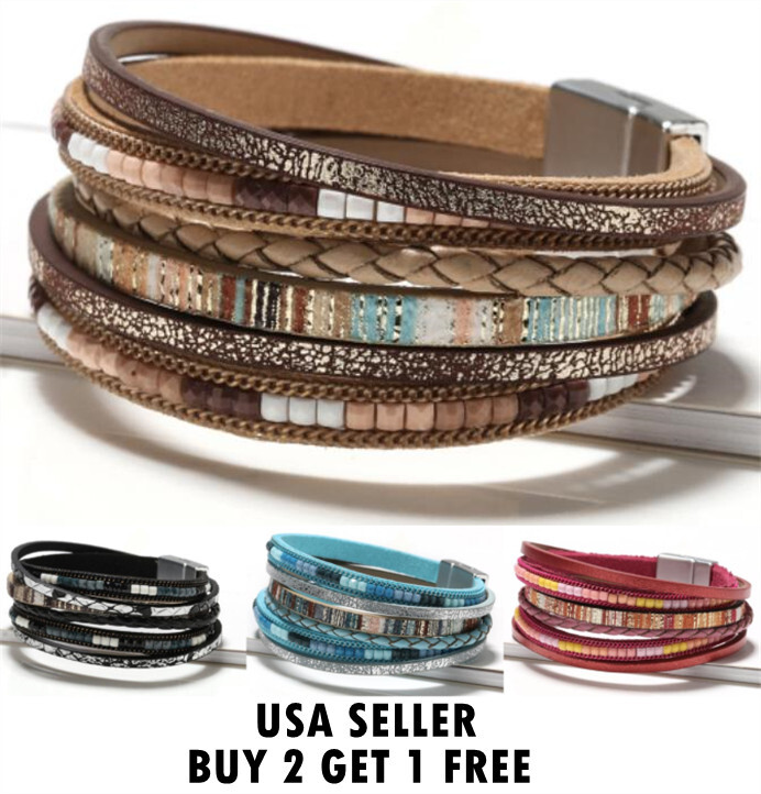 Boho Multilayer Leather Bracelet Men’s Women Wristband Bangle Jewelry Set C