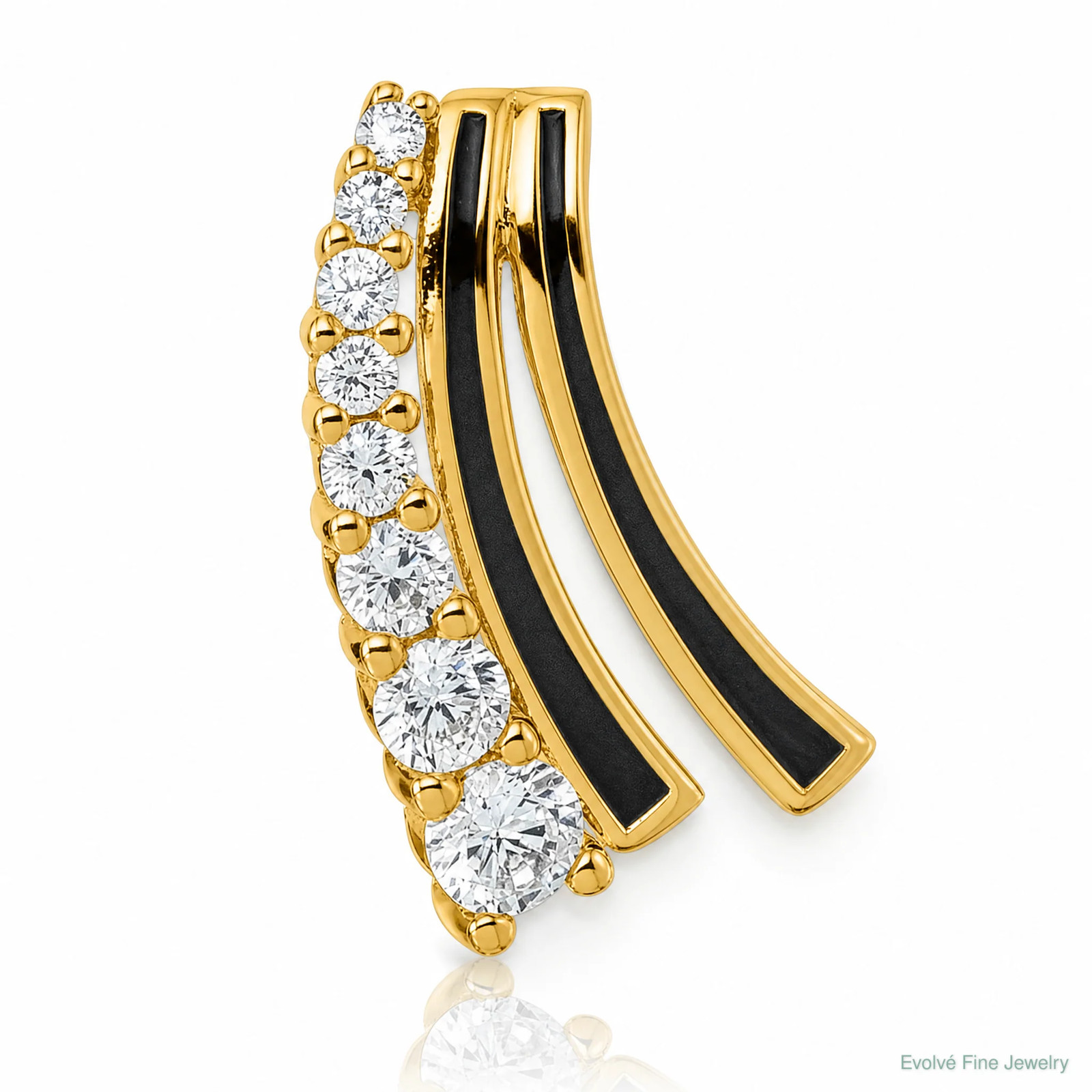 Sterling Silver Gold-Tone Black Enamel CZ Chain Slide Pendant