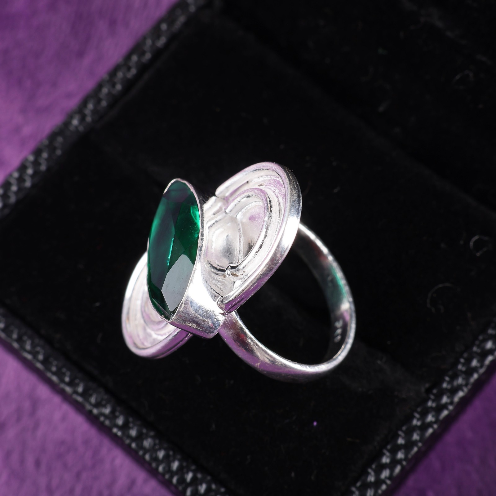 Natural Green Emerald Art Deco Band Artisan Ring Size All Sizes Sterling Silver
