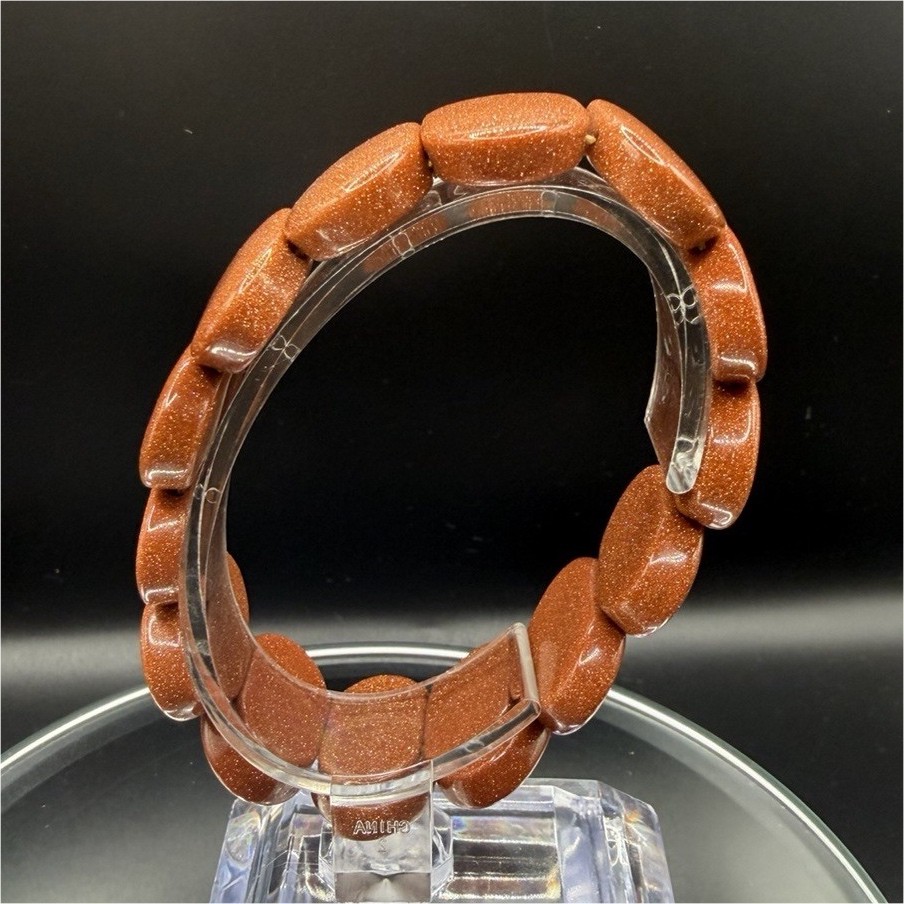 Brown Goldstone Oval Beaded Stretch Bracelet, Simulated Stone Ball/Bead Chain