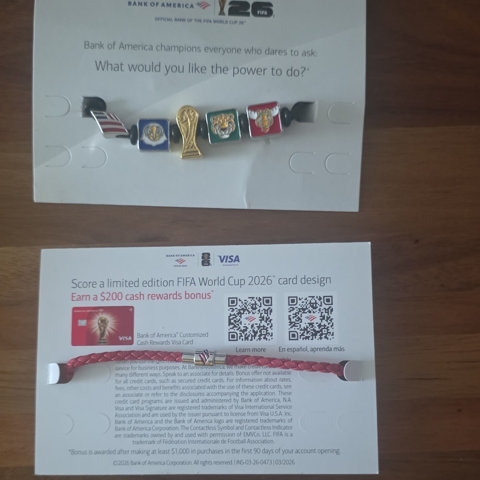 1 – FIFA World Cup 2026 Bank of America Black/Multicolor Cord Charm Bracelet