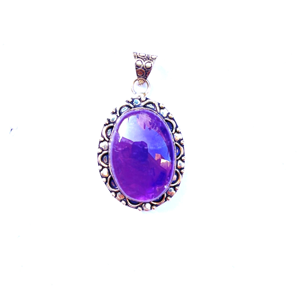 Natural Amethyst Necklace Purple Crystal Pendant Healing Stone Jewelry 24 Inch