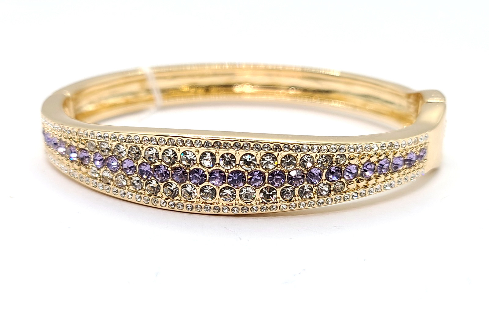 Park Lane Open Hinge Purple/Clear Pave Crystal Gold-tone Bracelet