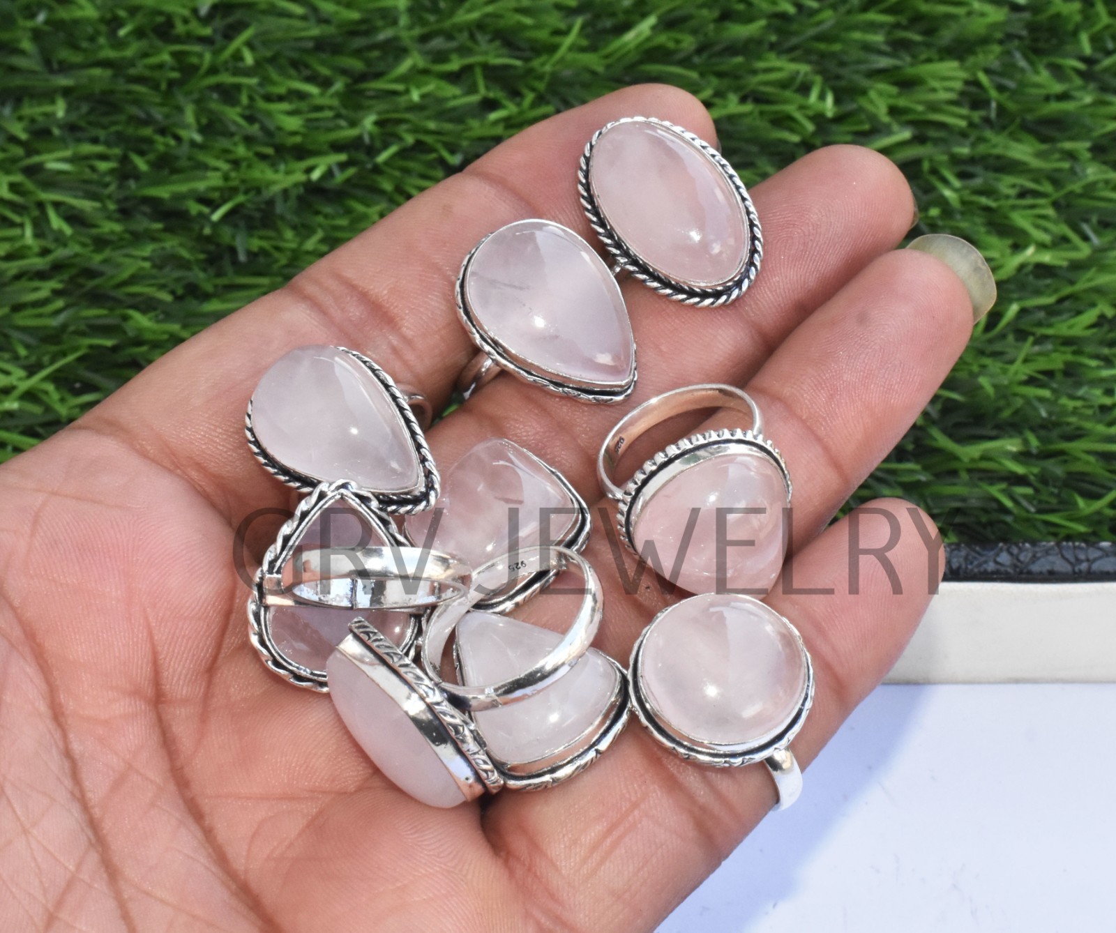 1-500 Pcs Natural Rose Quartz In Wholesale Rings Lot: Silver Plated Whr-10