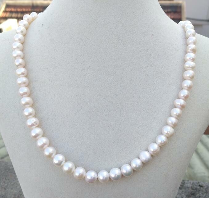 19″ 7-8mm AAA Perfect Akoya Near Round White Pearl Necklace 14k Gold P Clasp